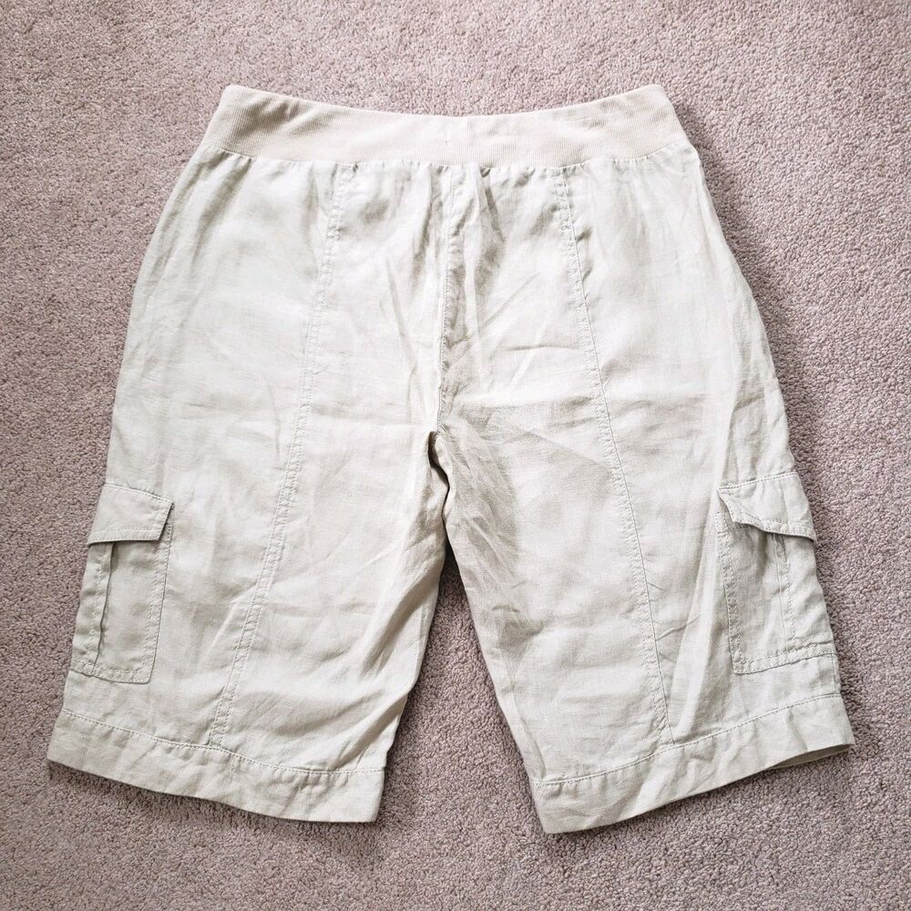 Eileen Fisher Women's Drawstring Organic Linen Cargo Shorts Natural Beige Small - Picture 2 of 13